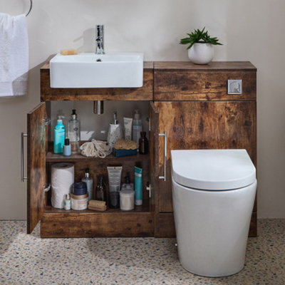 HomeStyleStore 1050mm Dark Oak Bathroom Combination Vanity Toilet Unit ...