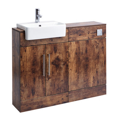HomeStyleStore 1050mm Dark Oak Bathroom Combination Vanity Toilet Unit ...
