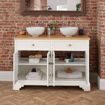HomeStyleStore 1210mm Antique White and Oak Bathroom Vanity Unit with ...
