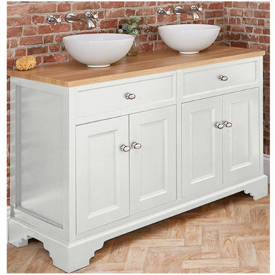 HomeStyleStore 1210mm Antique White and Oak Bathroom Vanity Unit with ...