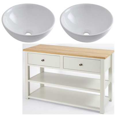 HomeStyleStore 1215mm Antique White and Oak Bathroom Vanity Unit with ...