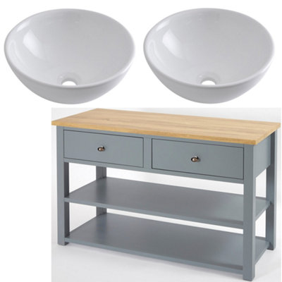 HomeStyleStore 1215mm Light Grey and Oak Bathroom Vanity Unit with ...