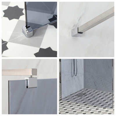 HOMESTYLESTORE 1400MM CHROME SMOKED GLASS RECESSED WALK IN FRAMELESS ...