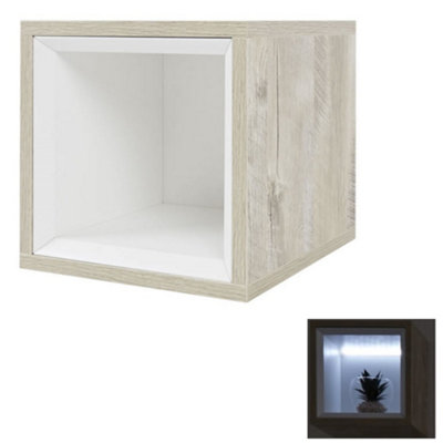 HomeStyleStore 300mm Light Oak LED Lit Wall Hung Bathroom Storage Unit