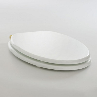 HomeStyleStore 375 x 435mm White Toilet Seat with Brushed Brass Top Fix ...