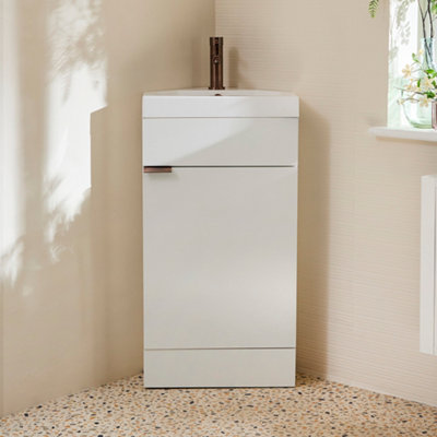 HomeStyleStore 450mm White Floorstanding Corner Bathroom Vanity Unit ...