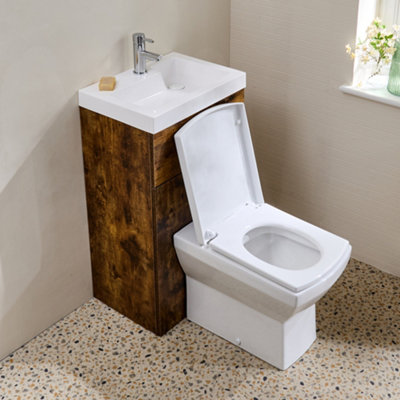 HomeStyleStore 500 x 890mm Dark Oak Bathroom Combination Basin & Toilet ...
