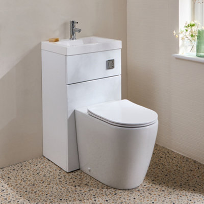 HomeStyleStore 500 x 890mm White Bathroom Combination Basin Toilet Unit ...