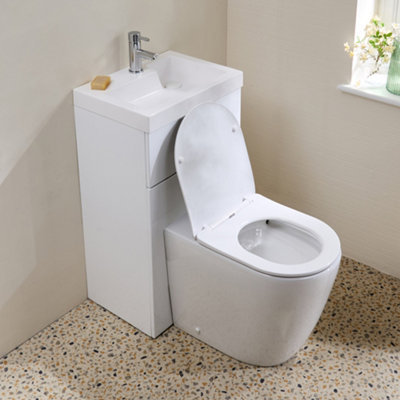 HomeStyleStore 500 x 890mm White Bathroom Combination Basin Toilet Unit ...