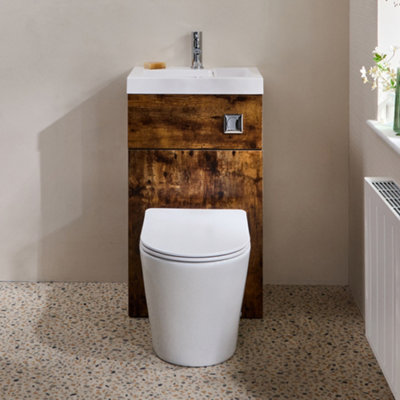 HomeStyleStore 500mm x 890mm Dark Oak Combination Basin Toilet Unit ...