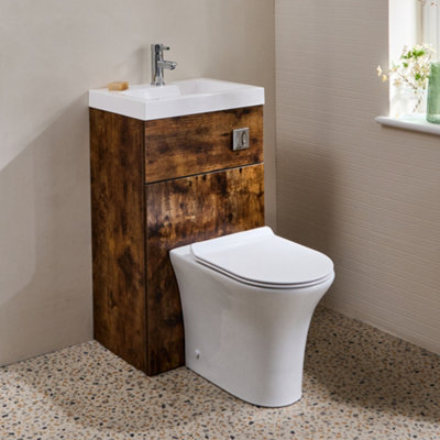 HomeStyleStore 500mm x 890mm Dark Oak Combination Basin & Toilet Unit ...