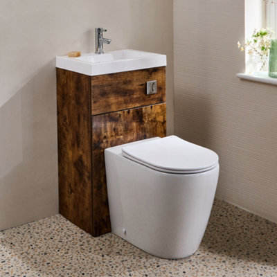 HomeStyleStore 500mm x 890mm Dark Oak Combination Bathroom Basin Toilet ...