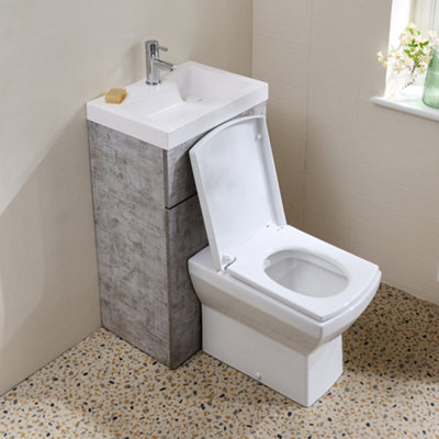 HomeStyleStore 500mm x 890mm Grey Bathroom Combination Basin Toilet WC ...