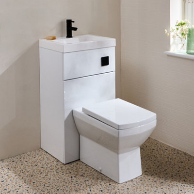 HomeStyleStore 500mm x 890mm White Bathroom Combination Basin & Toilet ...