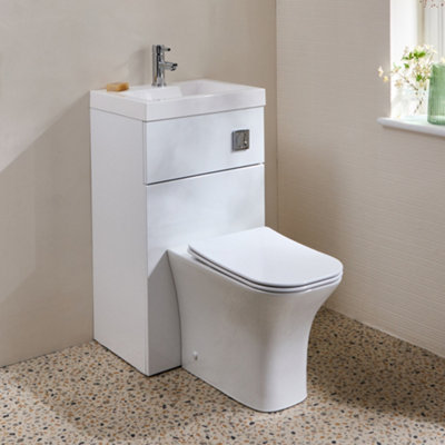 HomeStyleStore 500mm x 890mm White Bathroom Combination Basin & Toilet ...