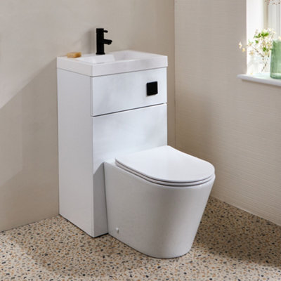 HomeStyleStore 500mm x 890mm White Combination Basin Toilet WC Unit ...