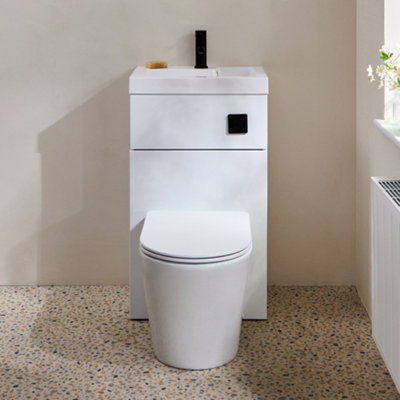 HomeStyleStore 500mm x 890mm White Combination Basin Toilet WC Unit ...
