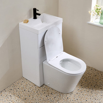 HomeStyleStore 500mm x 890mm White Combination Basin Toilet WC Unit ...