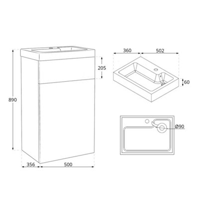 HomeStyleStore 500mm x 890mm White Combination Basin Toilet WC Unit ...