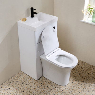 HomeStyleStore 500mm x 890mm White Combination Bathroom Basin & Toilet ...