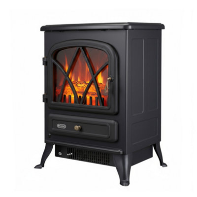 HomeStyleStore 548mm x 415mm Black Electric Stove with Built In Fan Heater