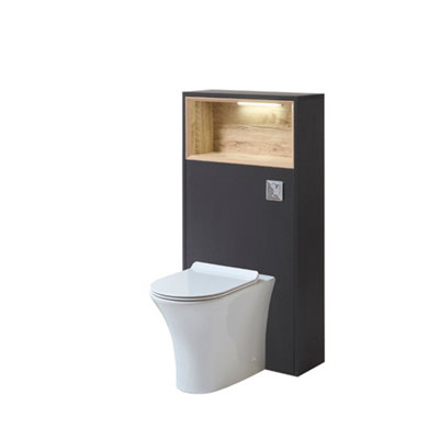 HomeStyleStore 600mm Black Grey WC Unit LED Lit Shelf Toilet with ...