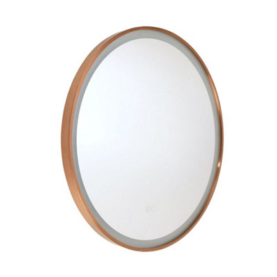 HomeStyleStore 600mm Brushed Copper Wall Mounted Cool White LED Round Bathroom Mirror