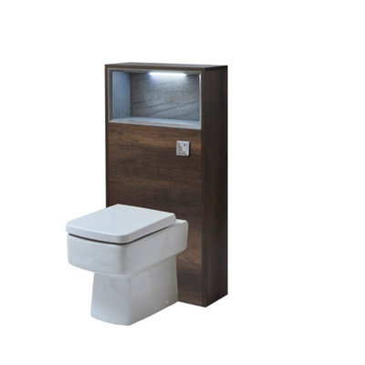HomeStyleStore 600mm Dark Oak Bathroom WC Unit LED Lit Shelf Toilet and ...