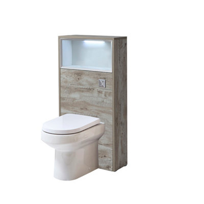 HomeStyleStore 600mm Light Oak Bathroom WC Unit LED Lit Shelf Toilet ...