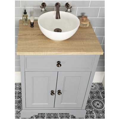 HomeStyleStore 645mm Light Grey and Oak Bathroom Vanity Unit with Round ...