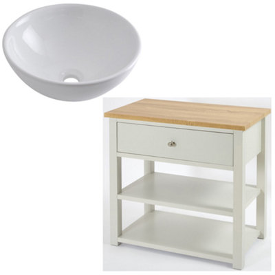 HomeStyleStore 840mm Antique White and Oak Bathroom Vanity Unit with ...