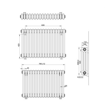 HomeStyleStore Anthracite Cast Iron Style Horizontal Triple Column ...
