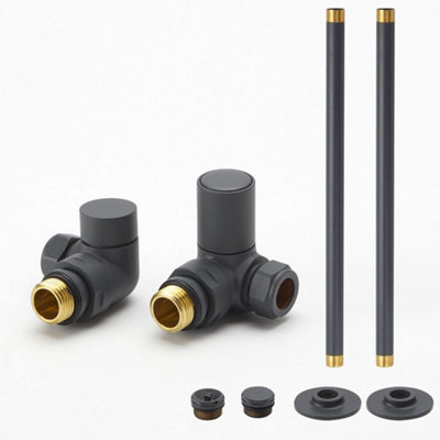 HomeStyleStore Anthracite Corner Heated Towel Rail Radiator Valves and ...
