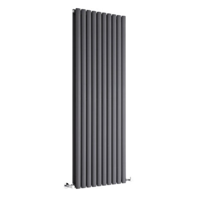 HomeStyleStore Anthracite Double Oval Panel Designer Radiator 1600mm x ...
