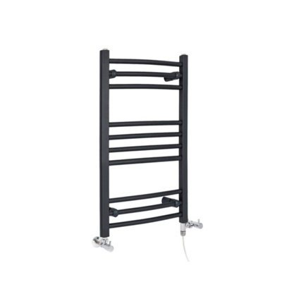 HomeStyleStore Anthracite Dual Fuel Electric Curved Bar Heated Towel ...
