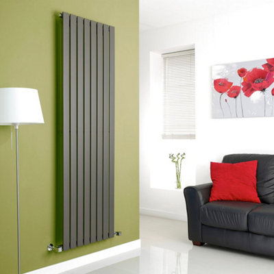 HomeStyleStore Anthracite Vertical Single Flat Panel Designer Radiator ...