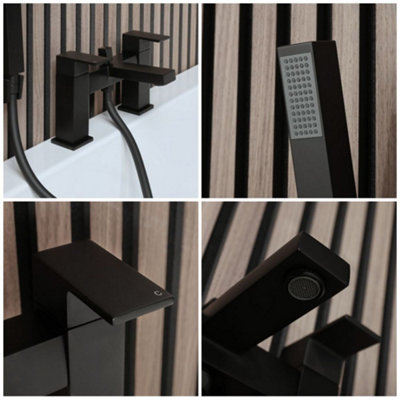 HomeStyleStore Black Deck Mounted Bathroom Bath Shower Mixer Tap with ...