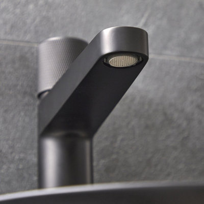 HomeStyleStore Black Deck Mounted Push Button High Rise Mono Basin ...