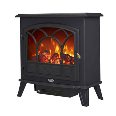 HomeStyleStore Black Electric Stove with Built In Fan Heater 670 x 635mm