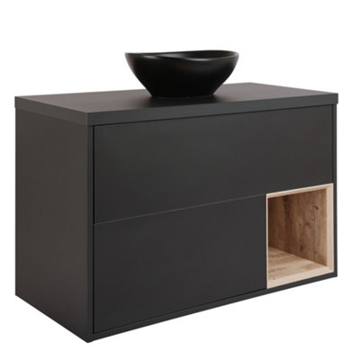 HomeStyleStore Black Grey 1000mm LED Lit Wall Hung Bathroom Vanity Unit ...