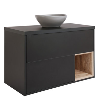 HomeStyleStore Black Grey 1000mm LED Lit Wall Hung Bathroom Vanity Unit ...