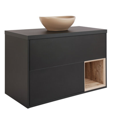 HomeStyleStore Black Grey 1000mm LED Lit Wall Hung Bathroom Vanity Unit ...