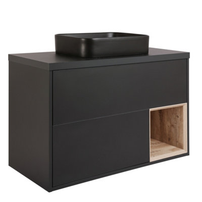HomeStyleStore Black Grey 1000mm LED Lit Wall Hung Bathroom Vanity Unit ...