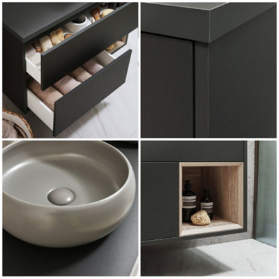 HomeStyleStore Black Grey 1000mm Wall Hung Bathroom Vanity Unit with ...