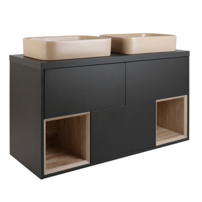 HomeStyleStore Black Grey 1200mm Wall Hung Bathroom Vanity Unit ...