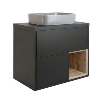 HomeStyleStore Black Grey 800mm Wall Hung Bathroom Vanity Unit ...