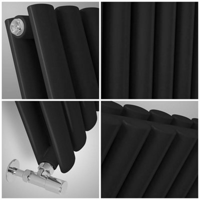 HomeStyleStore Black Horizontal Double Oval Panel Designer Radiator ...