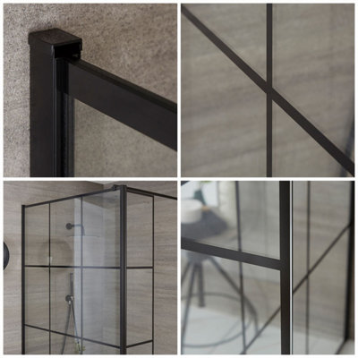 HomeStyleStore Black Reversible Wet Room Shower Enclosure Screen with ...