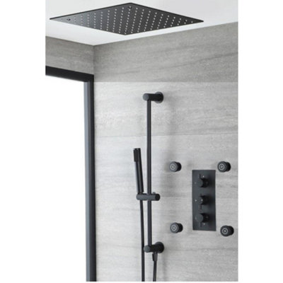 HomeStyleStore Black Thermostatic Mixer Valve with Recessed Shower Head ...