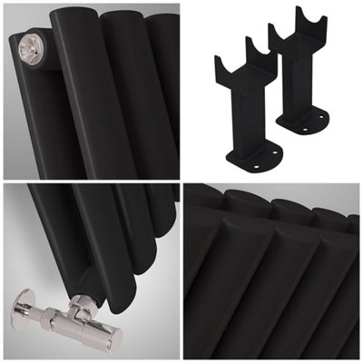 HomeStyleStore Black Vertical Double Panel Designer Radiator with Feet ...